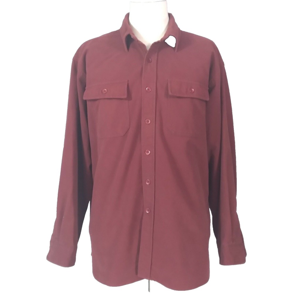 L L Bean Flannel shirt shacket jacket mens XL maroon red cotton long sleeve
